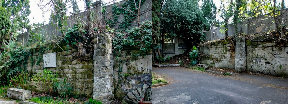 Сохранившийся фрагмент каменной стены форта Лазарева, выполненный из крупных тёсаных блоков | Крепостная стена форта Лазарева в Лазаревском, Сочи, Россия. ( 14.12.2025 )