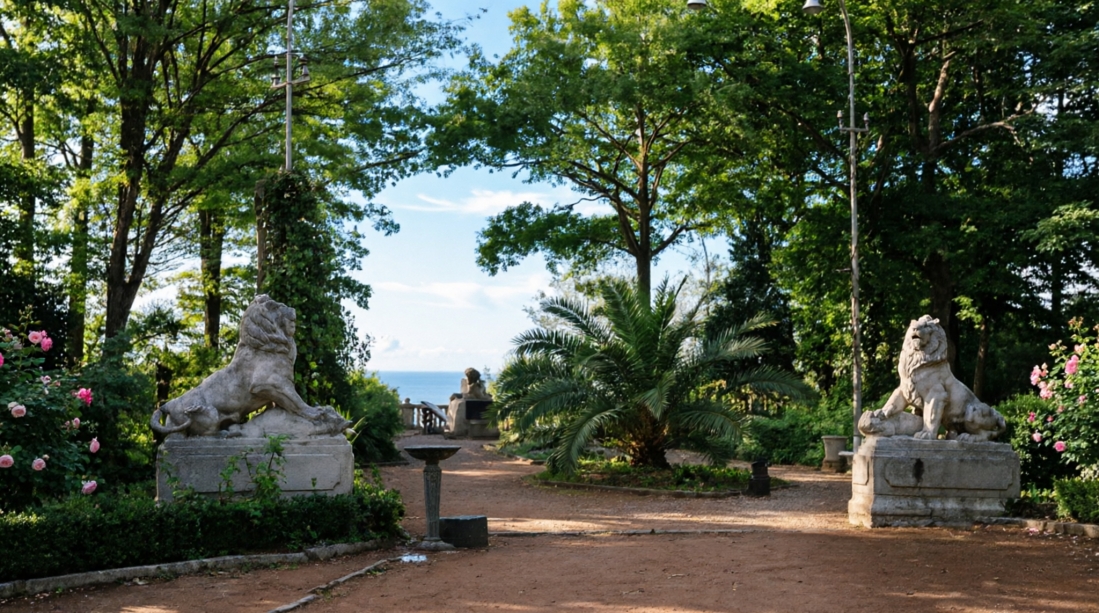 Монумент Лев попирающий кабана (Автор:George Smolentsev). Изображение обработано ИИ | Монумент «Якорь и пушка» в Сочи, Сочи, Россия. ( 30.03.2026 )